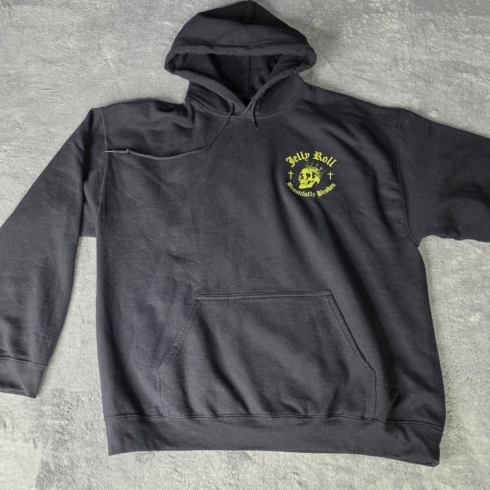 Jelly Roll Mens XL Hoodie Black Beautifully Broken Skull Graphic Tour Sweatshirt - Picture 2 of 5